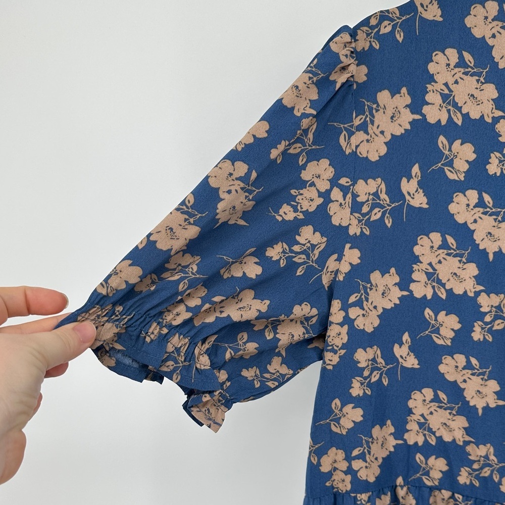 Floral Cottagecore Boho Romantic Feminine Puff Sleeves Blue Maxi Dress SzL - Picture 9 of 13